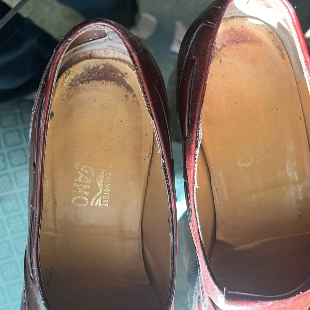 Salvatore Ferragamo Slip On Oxford Ox Blood Merlot Leather Tassel Wing Tip Shoes
